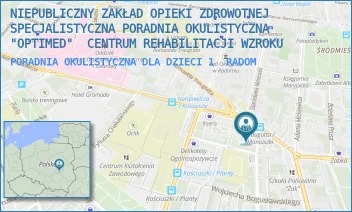 PORADNIA OKULISTYCZNA DLA DZIECI 1 - NIEPUBLICZNY ZAKŁAD OPIEKI ZDROWOTNEJ SPECJALISTYCZNA PORADNIA OKULISTYCZNA "OPTIMED"  CENTRUM REHABILITACJI WZROKU - TRAUGUTTA 31/33,  RADOM