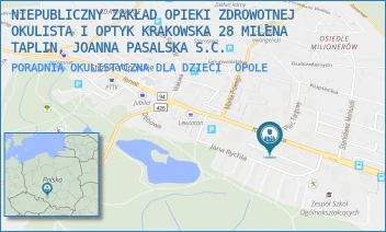 PORADNIA OKULISTYCZNA DLA DZIECI - NIEPUBLICZNY ZAKŁAD OPIEKI ZDROWOTNEJ OKULISTA I OPTYK KRAKOWSKA 28 MILENA TAPLIN, JOANNA PASALSKA S.C. - UL. KRAKOWSKA 28,  OPOLE