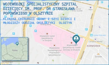 KLINIKA CHIRURGII GŁOWY I SZYI DZIECI I MŁODZIEŻY ODDZIAŁ OKULISTYKI - WOJEWÓDZKI SPECJALISTYCZNY SZPITAL DZIECIĘCY IM. PROF. DR STANISŁAWA POPOWSKIEGO W OLSZTYNIE - ŻOŁNIERSKA 18A,  OLSZTYN